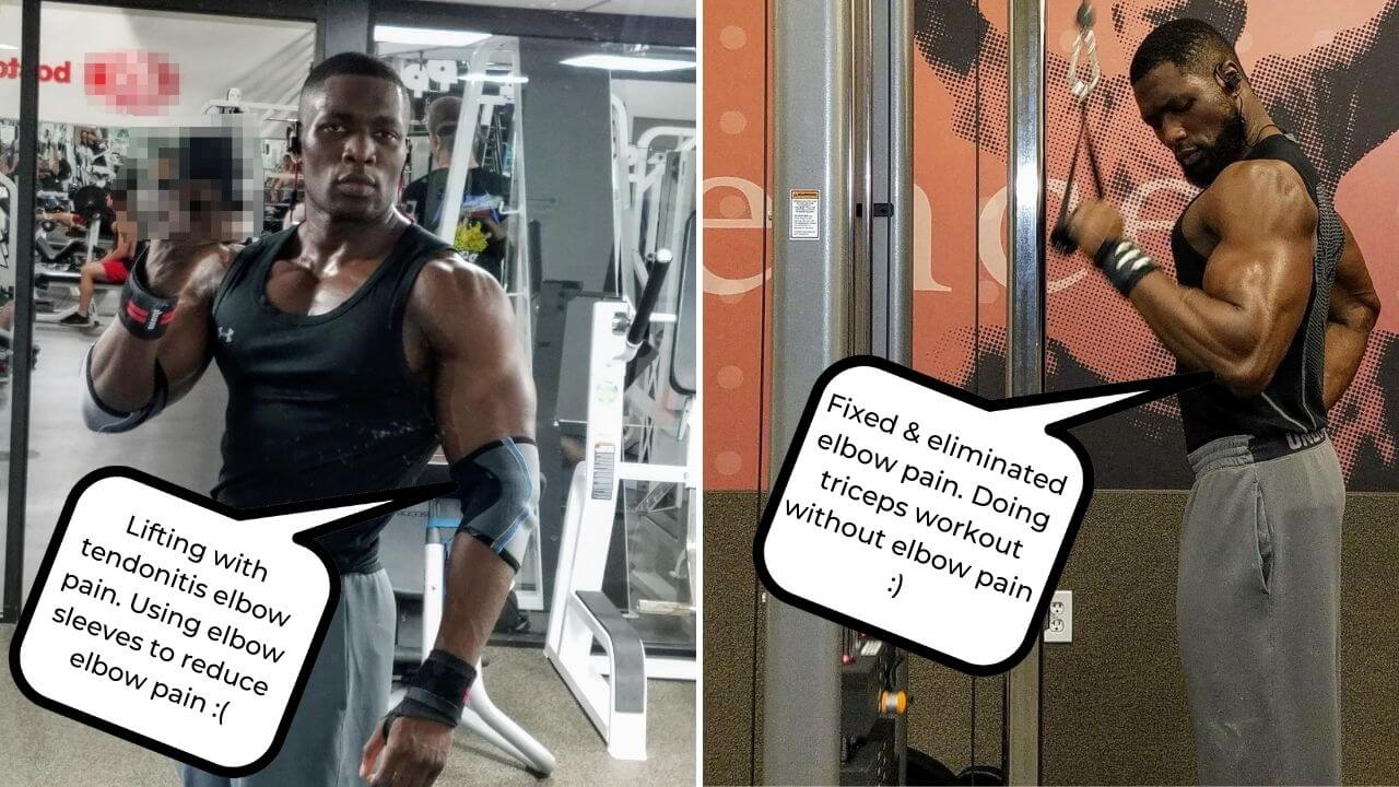 Nurudeen elbow tendonitis before & after wearing elbow sleeves vs working out without elbow sleeves