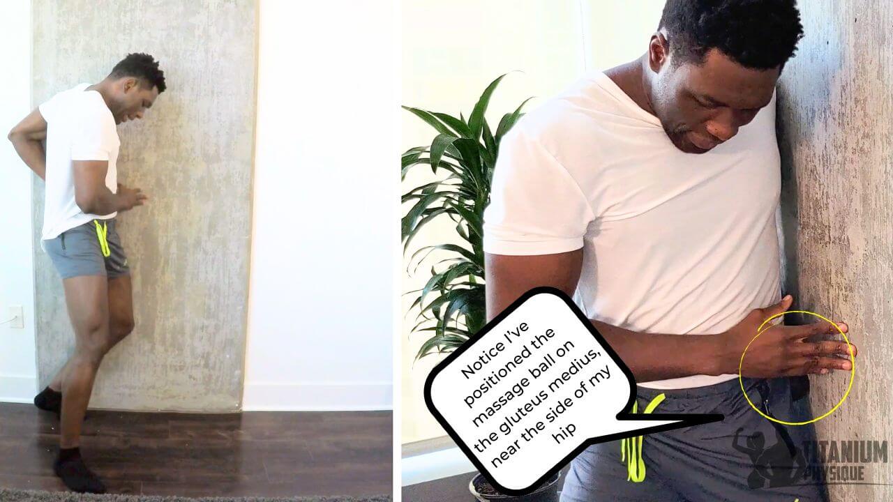 gluteus medius exercise Nurudeen performs a gluteus medius self-massage exercise