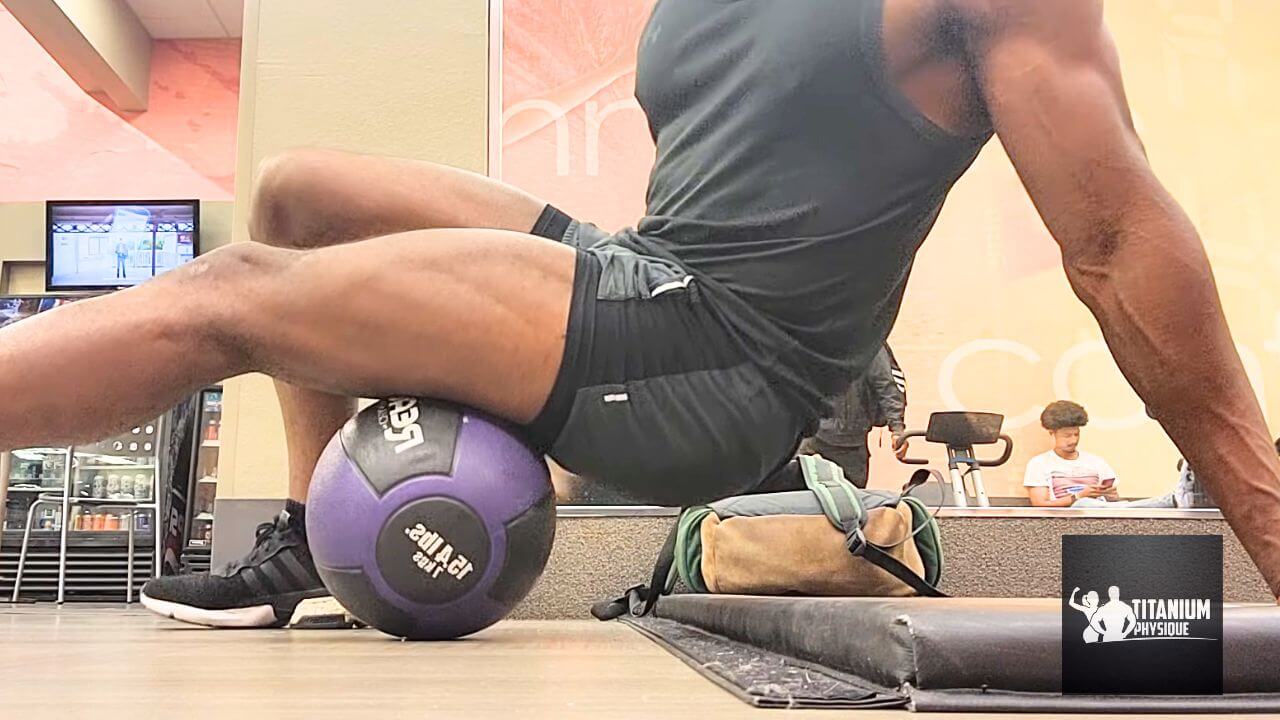 hamstrings massage exercise Nurudeen performs a hamstrings self-massage exercise