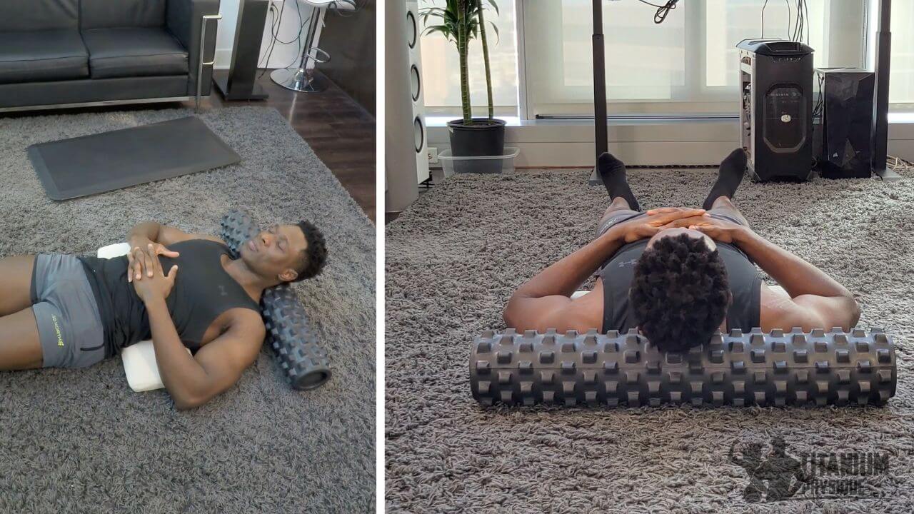 Nurudeen performs a self-massage exercise for the posterior neck