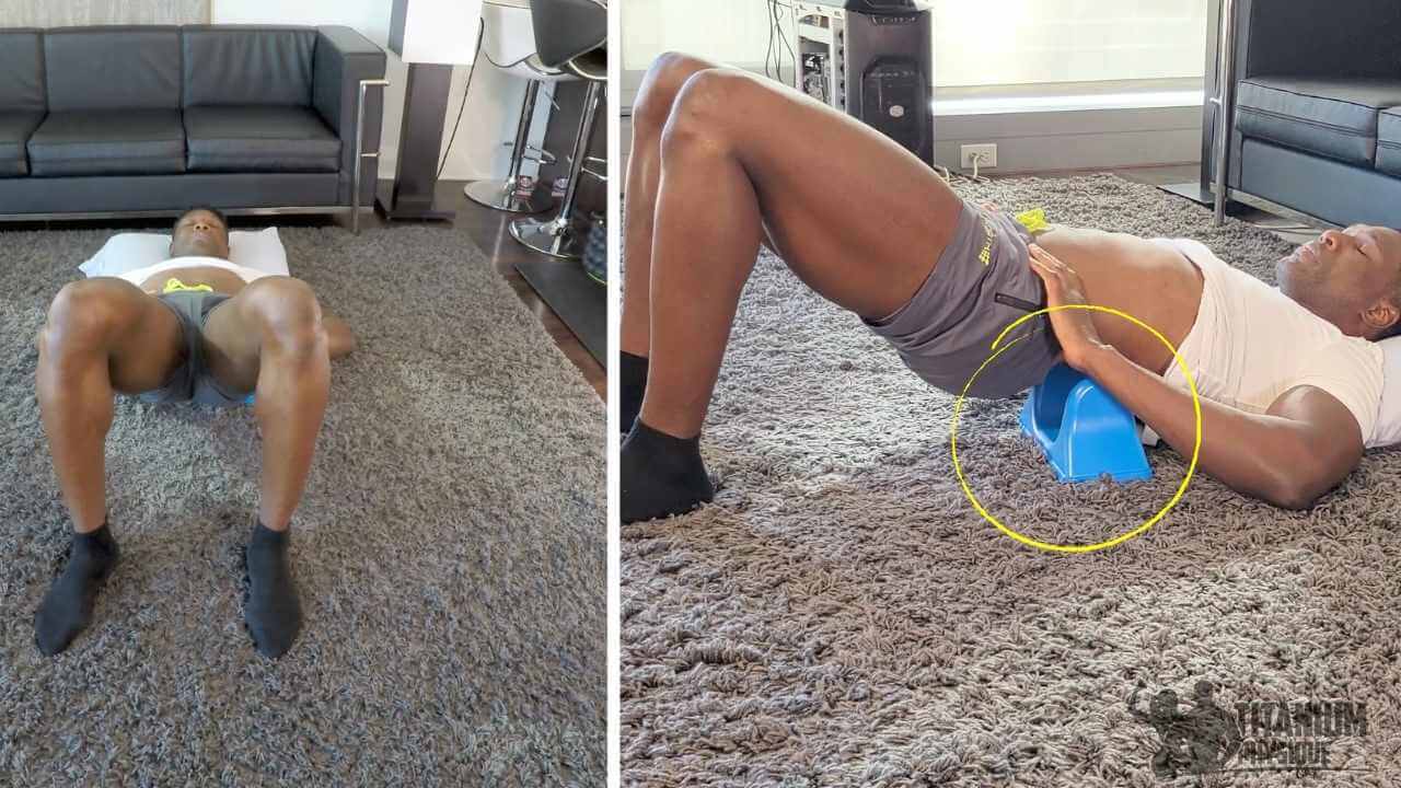 Nurudeen performs a quadratus lumborum self-massage exercise