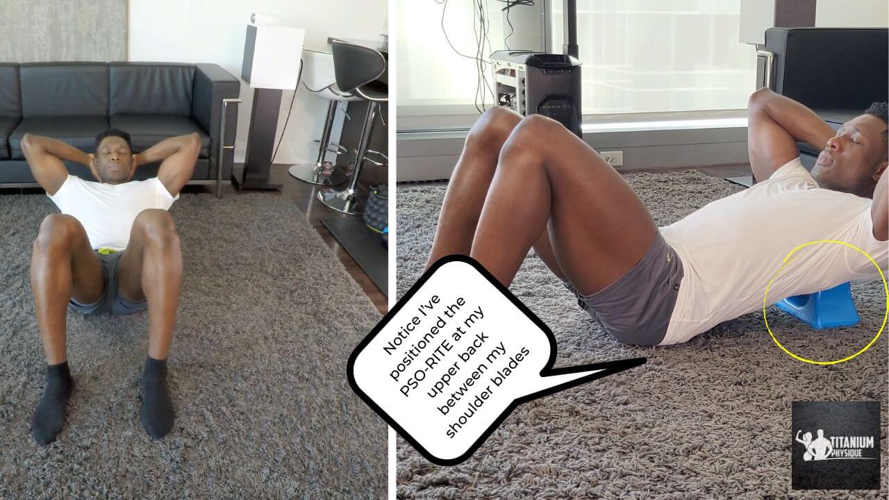 Nurudeen performs a rhomboids self-massage exercise