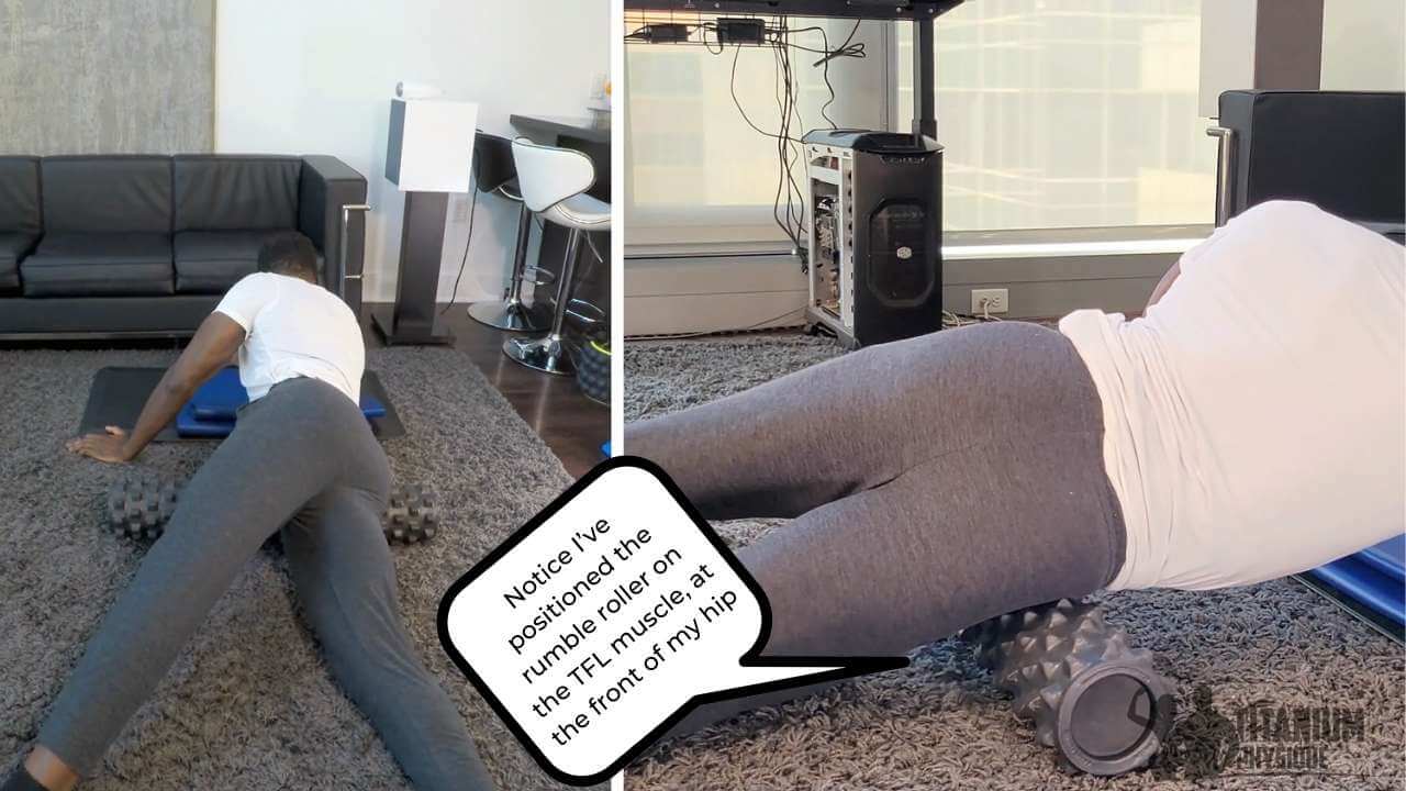 tensor fasciae latae (TFL) exercise Nurudeen performs a tensor fasciae latae self-massage exercise